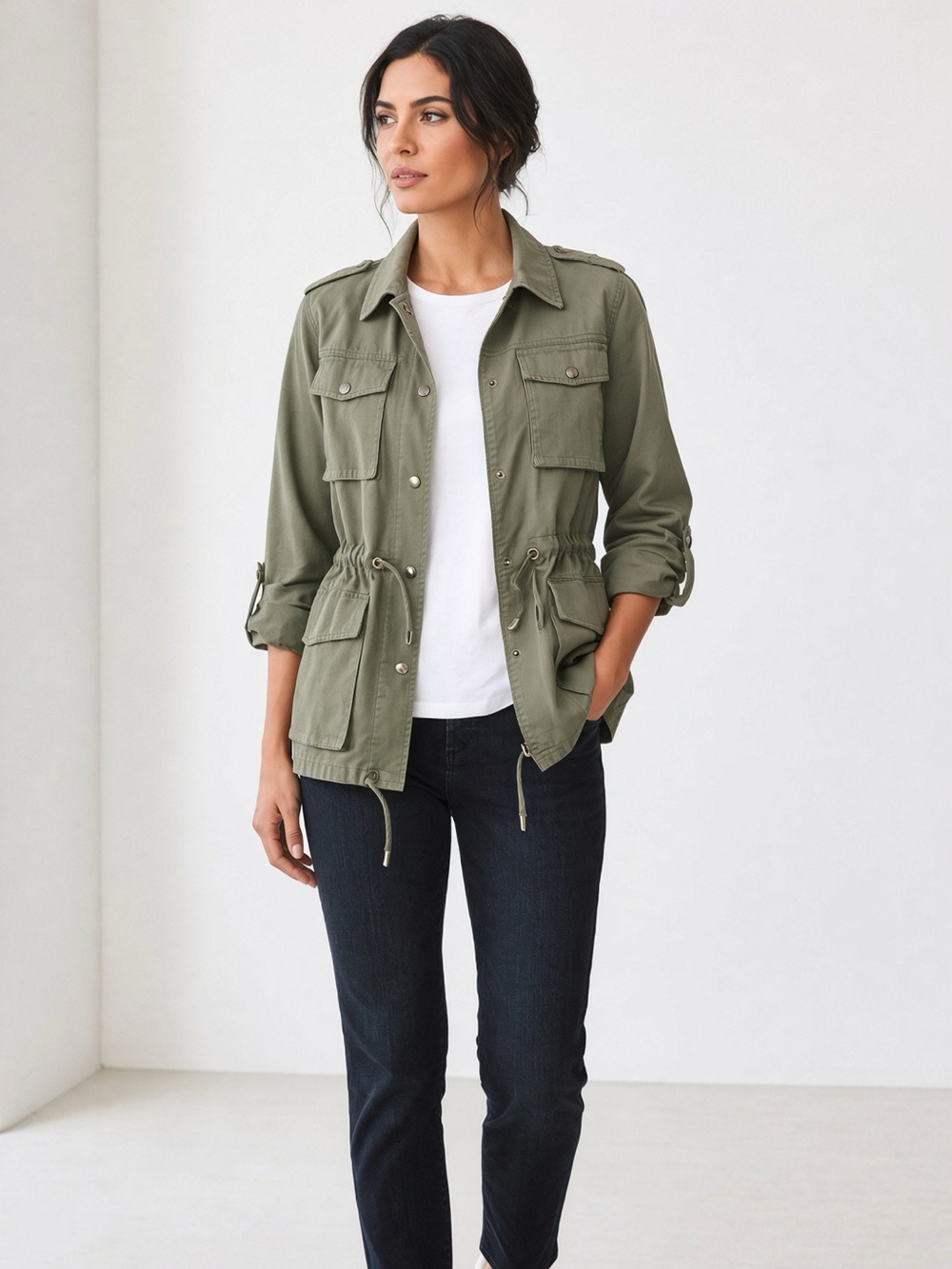 Khaki Green Military Style Overall Shirt Jacket Size 8 10